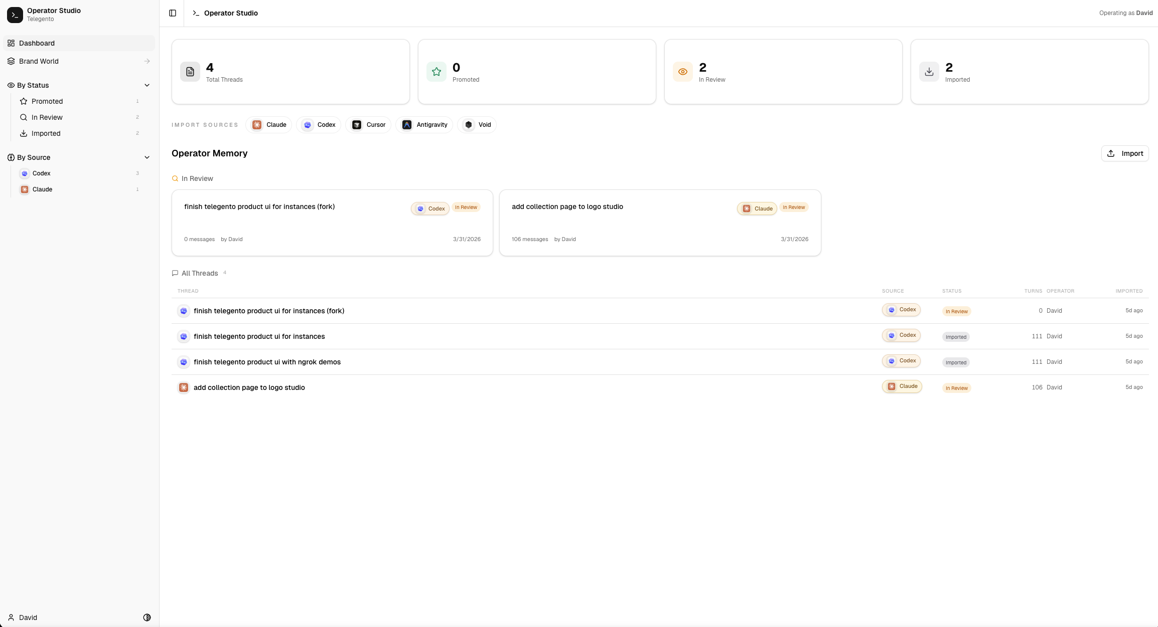 Wayseer Operator Studio — chat to org memory, agentic accumulation across Claude, Codex, and Cursor